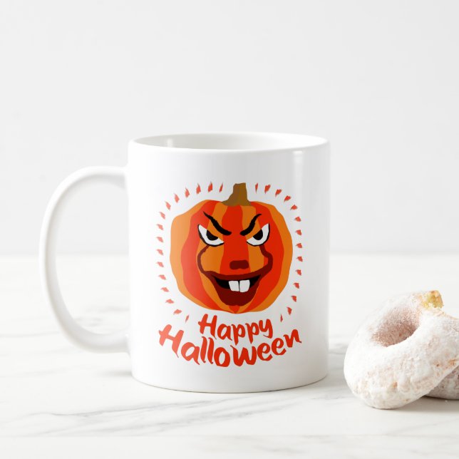 Mug 🎃 Halloween heureux - Drôle, Effrayant et Citroui (Avec donut)