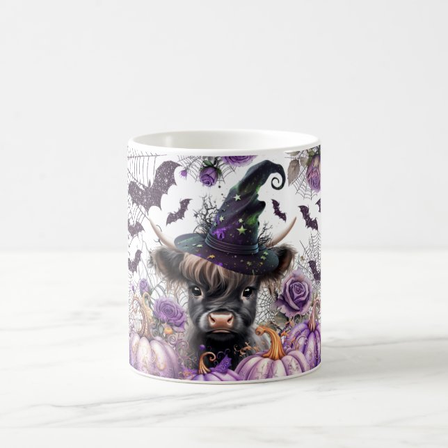 Mug Halloween Highland Vache sorcière violet Citrouill (Centre)
