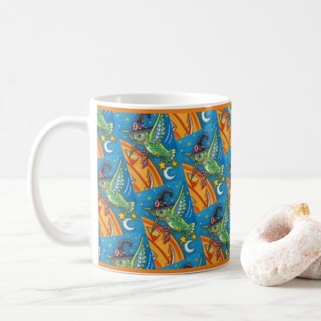 MUG HALLOWEEN HUMMINGBIRD & JACK-O'-LANTERN WHIMSY (Avec donut)