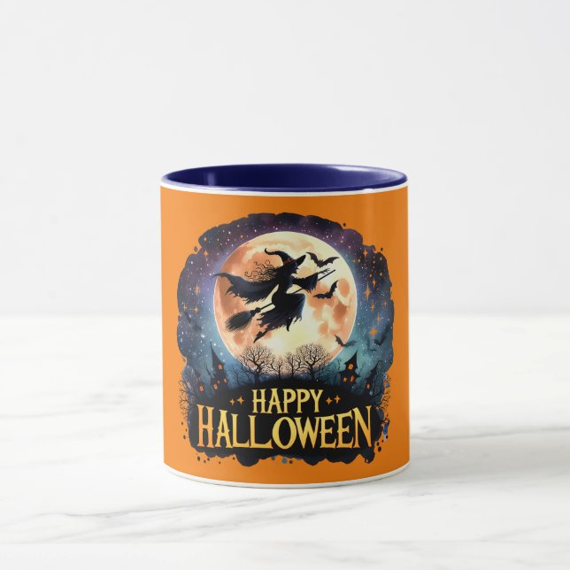 Mug Halloween joyeuse - Sorcière en vol Broom (Centre)