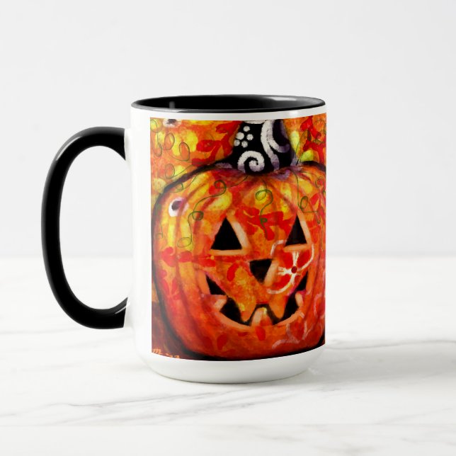 Mug Halloween lunaire Jack-o'-lantern Floral Orange (Gauche)