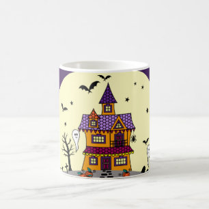 Mug Halloween Maison hantée Noir chauve Pleine lune Fa