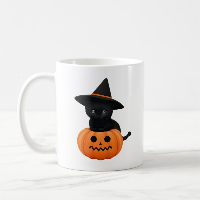 Mug Halloween mignonette Cartoon amis, Chat bébé noir (Gauche)