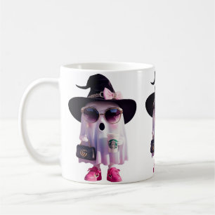 Mug Halloween mignonne petite dame fantôme avec café