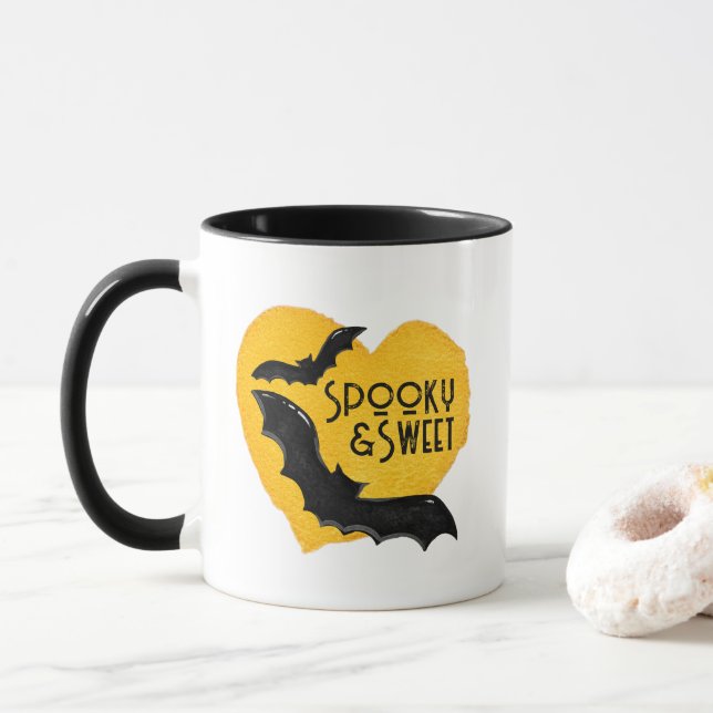 Mug Halloween moderne Éffrayant et doux chauves-souris (Avec donut)