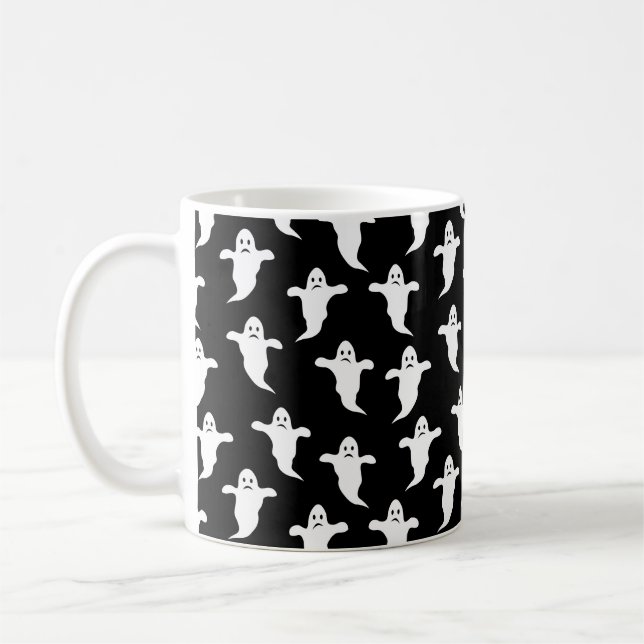 Mug Halloween moderne simple noir et blanc Fantômes (Gauche)