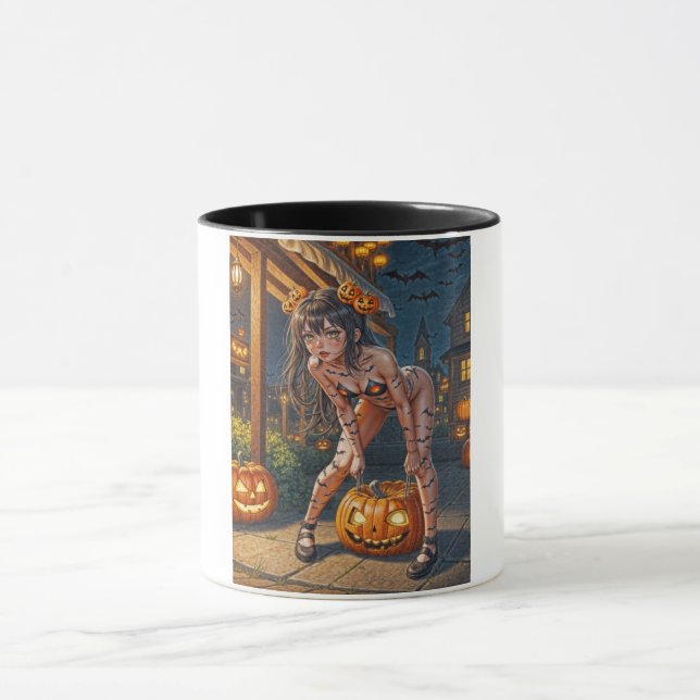 Mug Halloween Monster Jack-o-Lantern & Bat Vixen Girl (Centre)