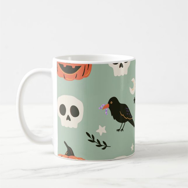 Mug Halloween motif sans couture avec corbeaux, crânes (Gauche)