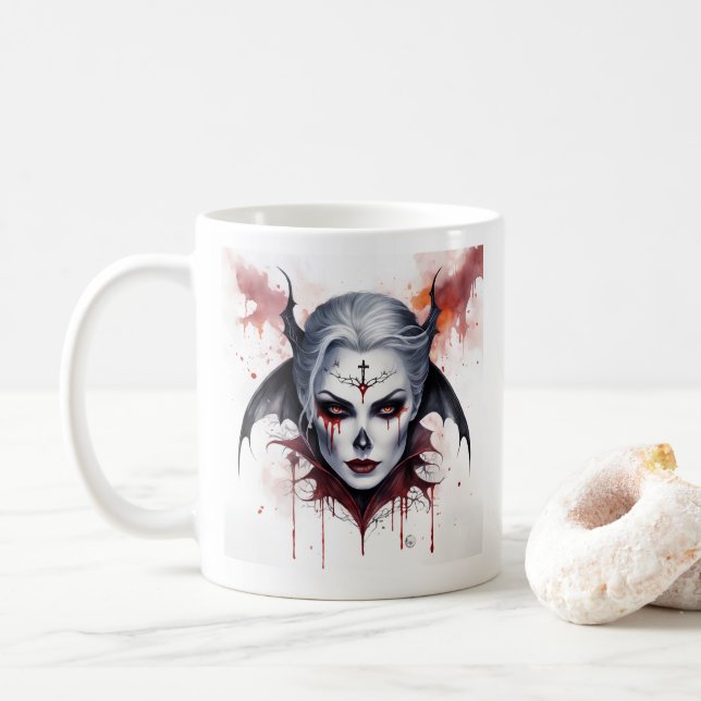 Mug Halloween mystique Vampire femme Aquarelle (Avec donut)
