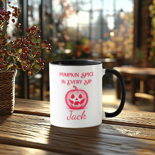 Mug Halloween Néon Personnalisé - Dessin de Citrouille