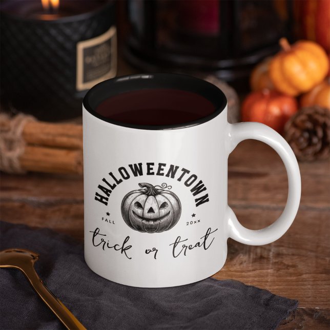 Mug Halloween noir et blanc Citrouille Trou ou traitem (Créateur téléchargé)