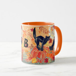 Mug Halloween Orange Citrouille Chat noir Chat Automne