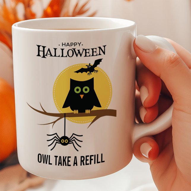 Mug Halloween personnalisable Chouette éffrayante et A (Créateur téléchargé)