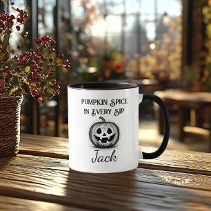 Mug Halloween personnalisé - Design Citrouille noir et