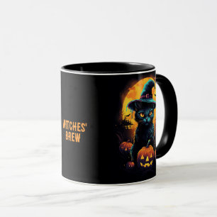 Mug Halloween PLEIN, Chat noir modifiable