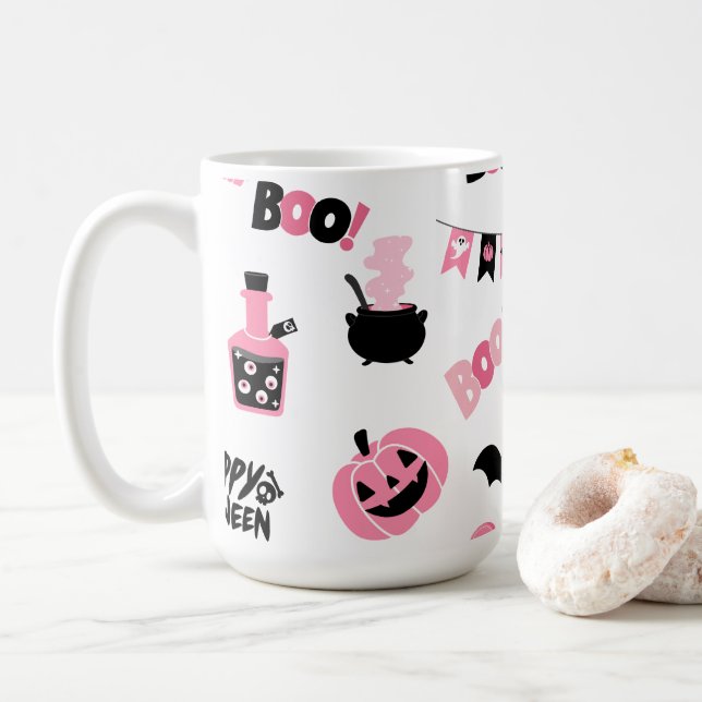 Mug Halloween rose et noir (Avec donut)