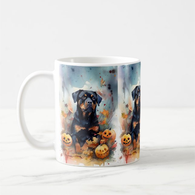 Mug Halloween Rottweiler avec la peur Citrouille (Gauche)