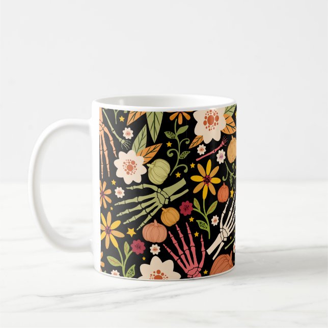 Mug Halloween sans couture motif avec os et floral e (Gauche)
