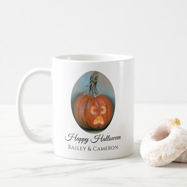 Mug Halloween Screaming Jack O Lantern Pumpkin Pastel (Avec donut)