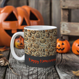 Mug Halloween souhaits orange gris élégant