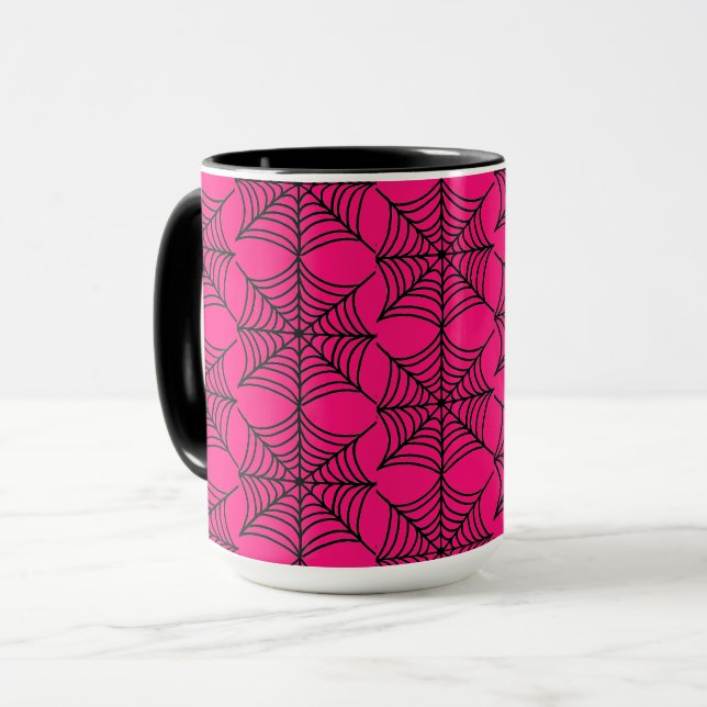 Mug Halloween Spider Webs sur rose (Devant gauche)