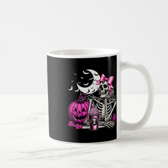 Mug Halloween Squelette Boire Café Rose Coquette B (Droite)