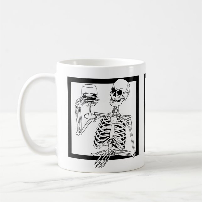 Mug halloween squelette boire du vin crâne drôle (Gauche)