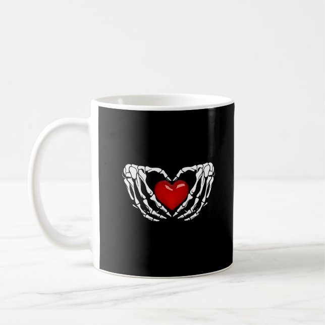 Mug Halloween squelette mains autour du coeur (Gauche)