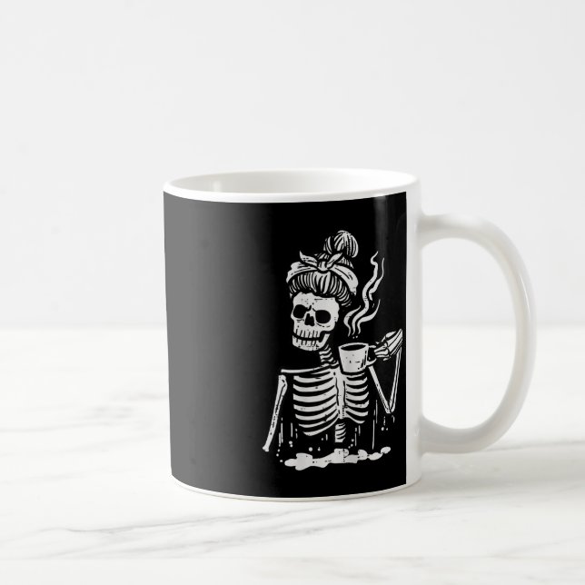 Mug Halloween Squelette Messy Bun Café Costume drôle (Droite)