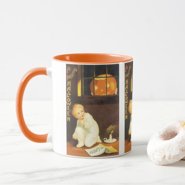 Mug Halloween Thrillant Vintage par Ellen Clapsaddle (Avec donut)