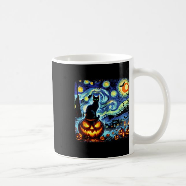 Mug Halloween Van Gogh Starry Night Chat noir Citrouil (Droite)
