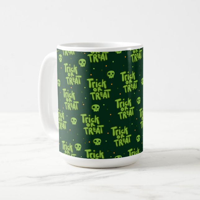 MUG HALLOWEEN VERT TRICK OU TRAITEMENT & COMPÉTENCES (Devant gauche)