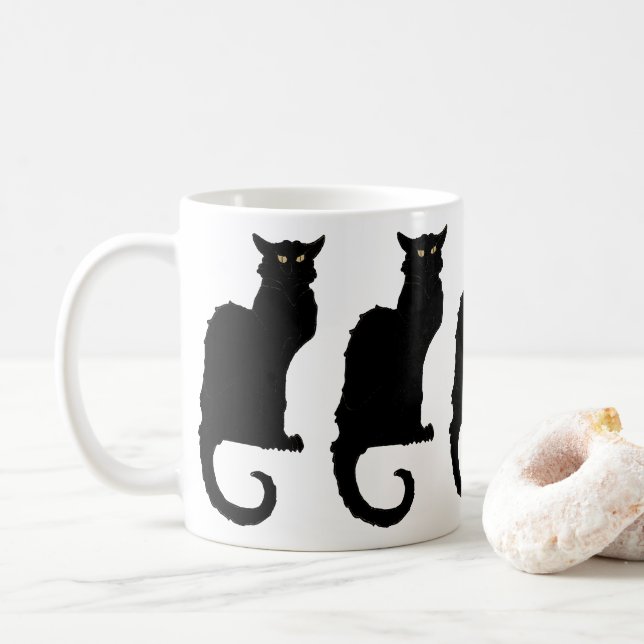 Mug Halloween vintage, Chat noir Art Nouveau Éffrayant (Avec donut)
