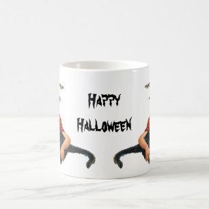 Mug Halloween vintage, sorcière avec chat noir