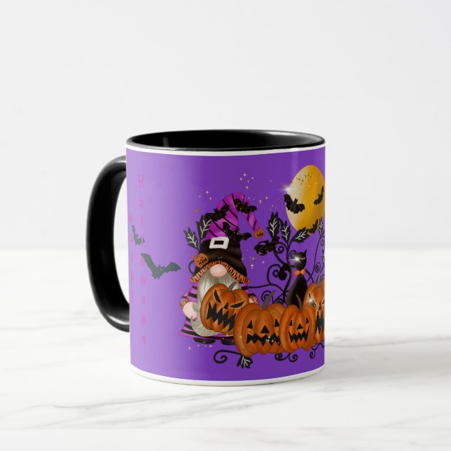 Mug Halloween violet à la mode Joyeux Gnome (Devant gauche)