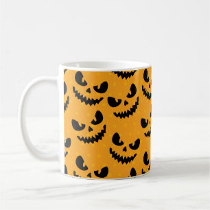 Mug Halloween : visages effrayants, style vintage.