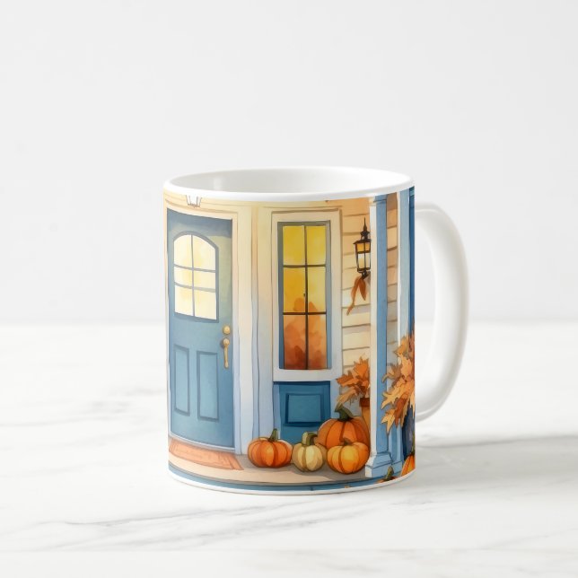 Mug Halloween Watercolor Automne Citrouilles sur le Po (Devant droit)