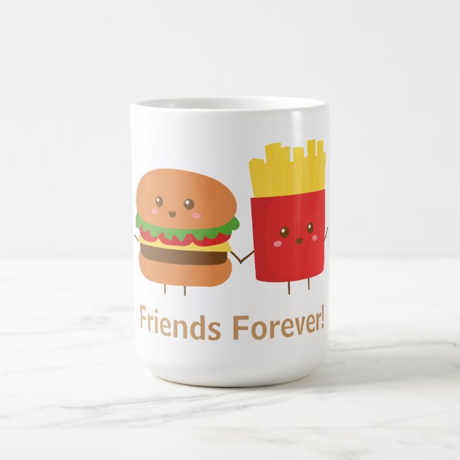 Mug Hamburger et fritures mignons, amis pour toujours (Centre)
