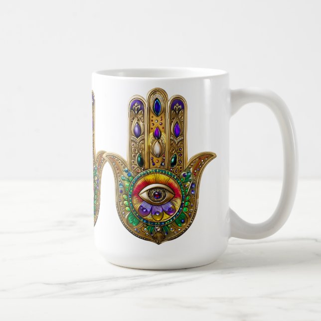 Mug Hamsa Améthyste Rubis Troisième Œil Peint en Or (Droite)