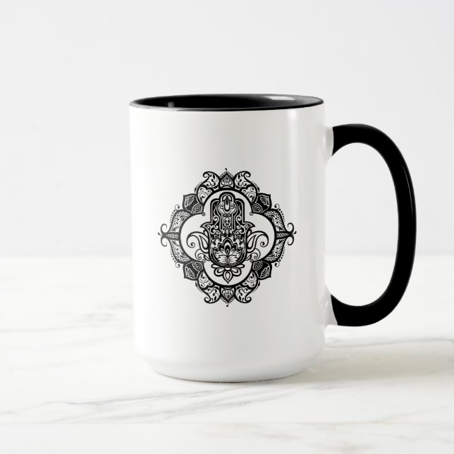 Mug Hamsa avec le griffonnage ethnique d'ornements (Droite)