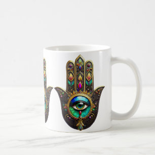 Mug Hamsa Brun Coloré Or Troisième Œil Arc-en-Ciel
