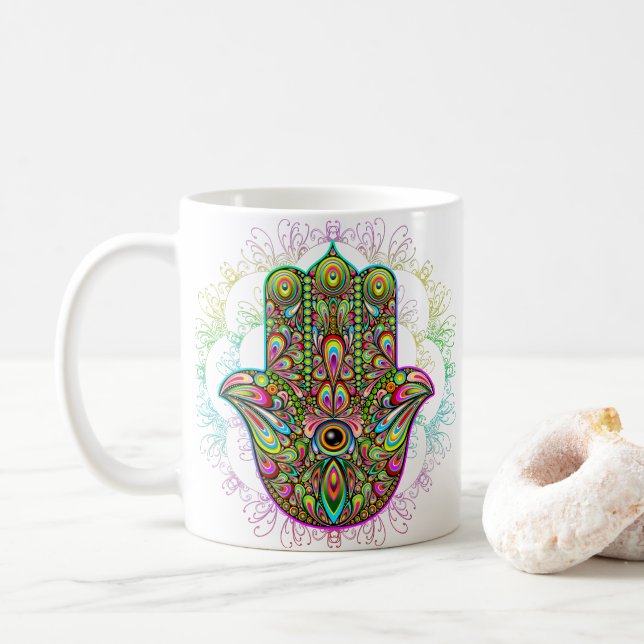 Mug Hamsa Fatma Main Psychedelic Art (Avec donut)