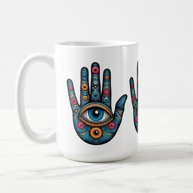 Mug Hamsa Main avec illustration d'art visuel (Gauche)
