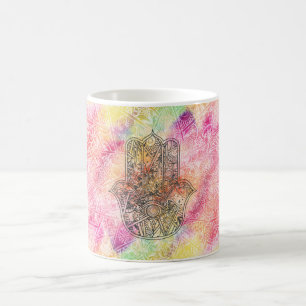 Mug HAMSA Main Fatima symbole amulet Henné floral