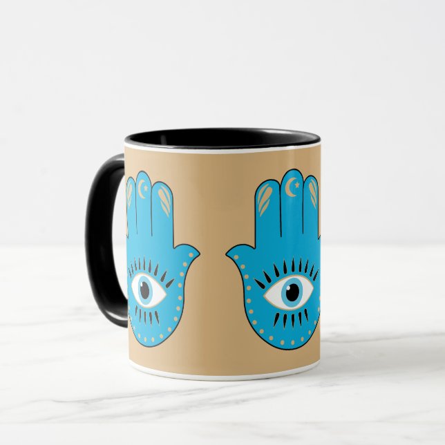 Mug Hamsa main Grec mal Oeil bleu (Devant gauche)