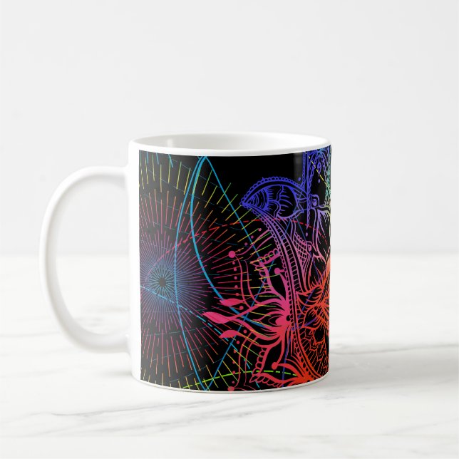 Mug Hamsa orné : motif néon dessiné à la main. (Gauche)