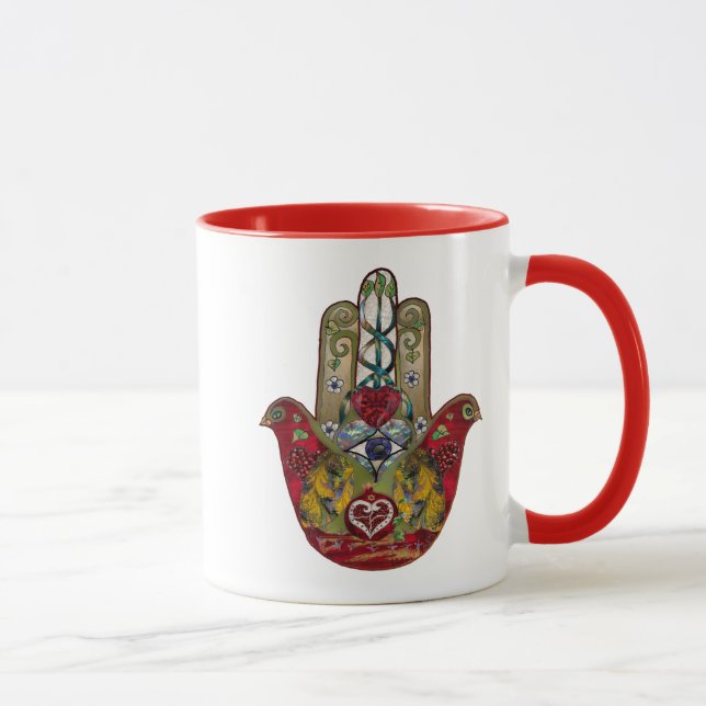 Mug Hamsa Rouge Oiseau Cœur Grenade Rubis (Droite)