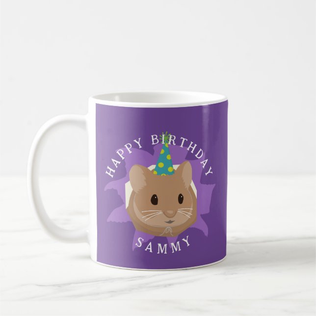 Mug Hamster mignon d'anniversaire regardant à travers  (Gauche)