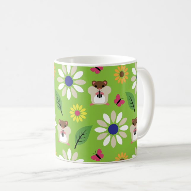 Mug Hamster & Sunflower sans couture motif (Devant droit)