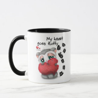 Mug Hand-Drawn Lemur Holding Big Red Heart